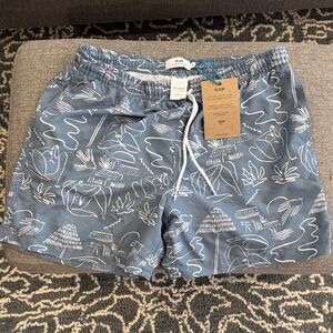 OLOW Men's Patterned Swim Trunks in Blue and White